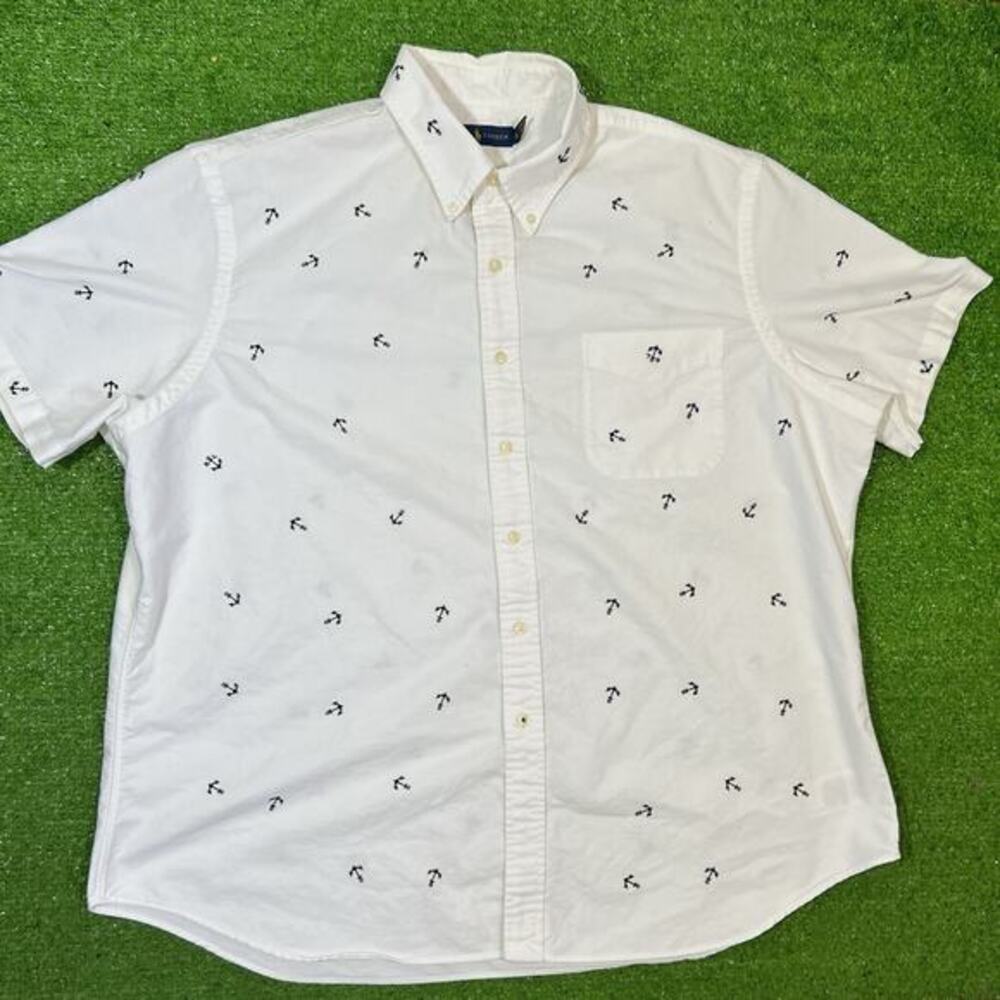 Polo Ralph Lauren Shirt Men's XL White Anchor AOP Slim Fit Button Down CASUAL
